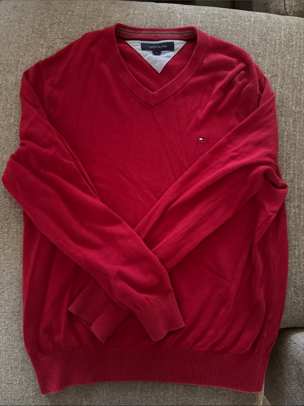 Tommy Hilfiger Men’s Bright Red V-Neck Sweater